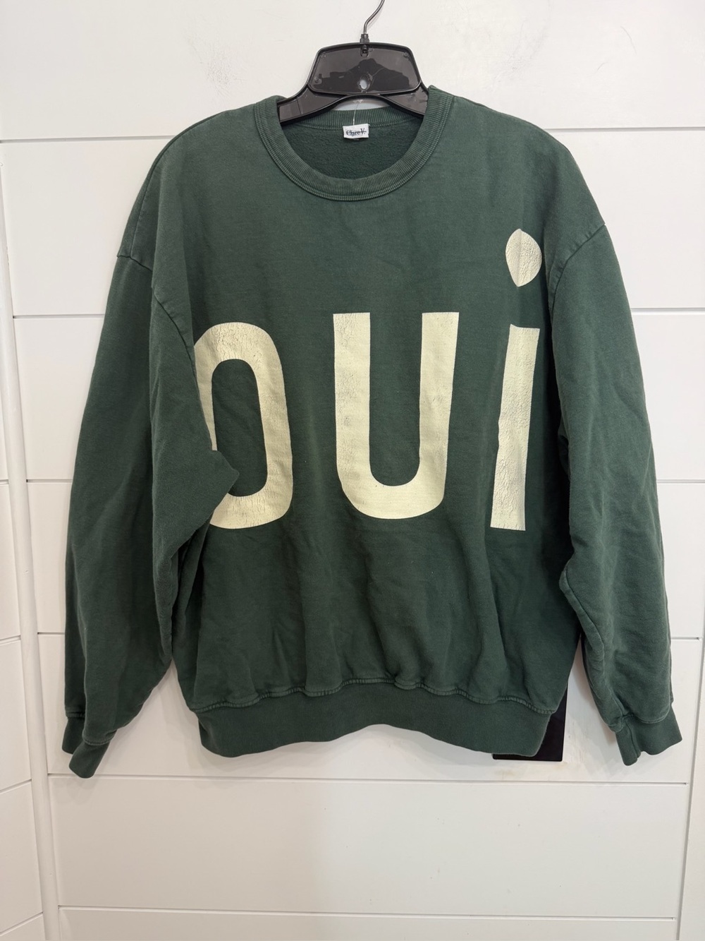 Clare V Oui Crewneck Sweatshirt Green Graphic Pullover Oversized 36792 - Picture 3 of 7